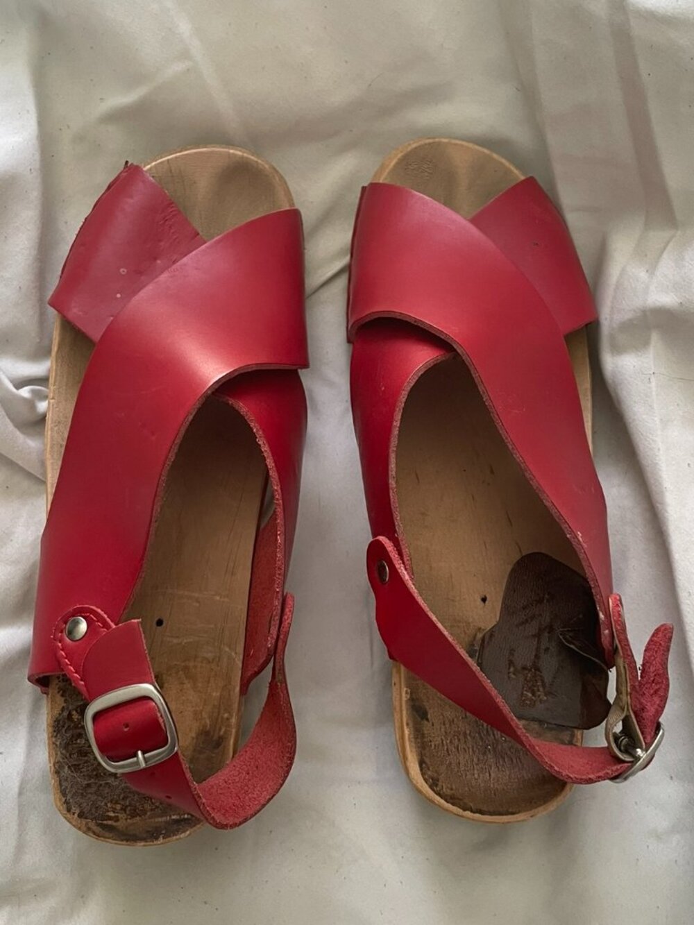 Troentorp Red Criss Cross Leather Clog Sandals Size Euro 37